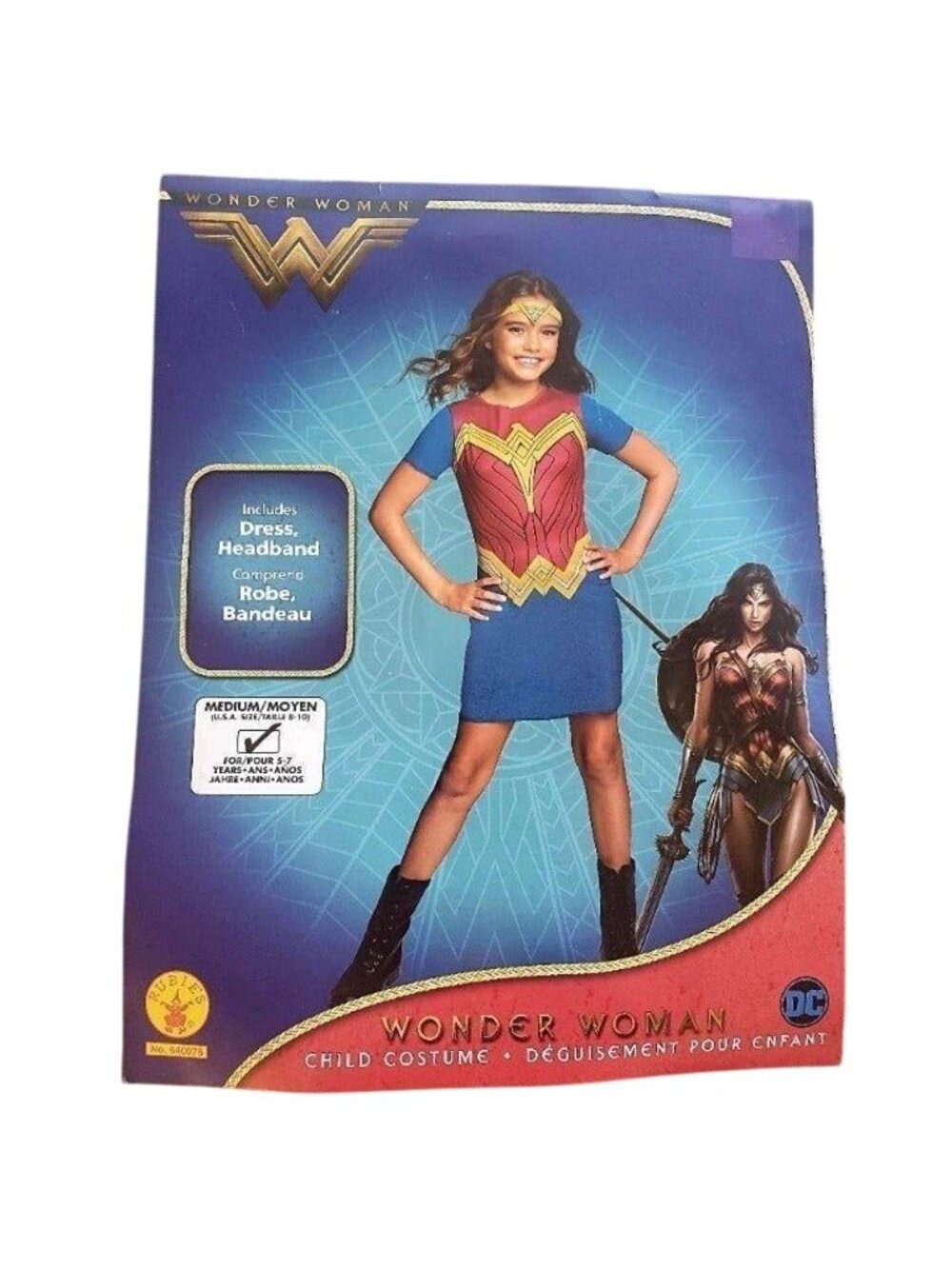 Wonder Woman Girls M Costume Complete Dress Headband DC Rubies Halloween Outfit